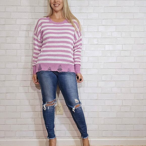 ee:some Lightweight Pink and White Striped Sweater - Picture 2 of 9